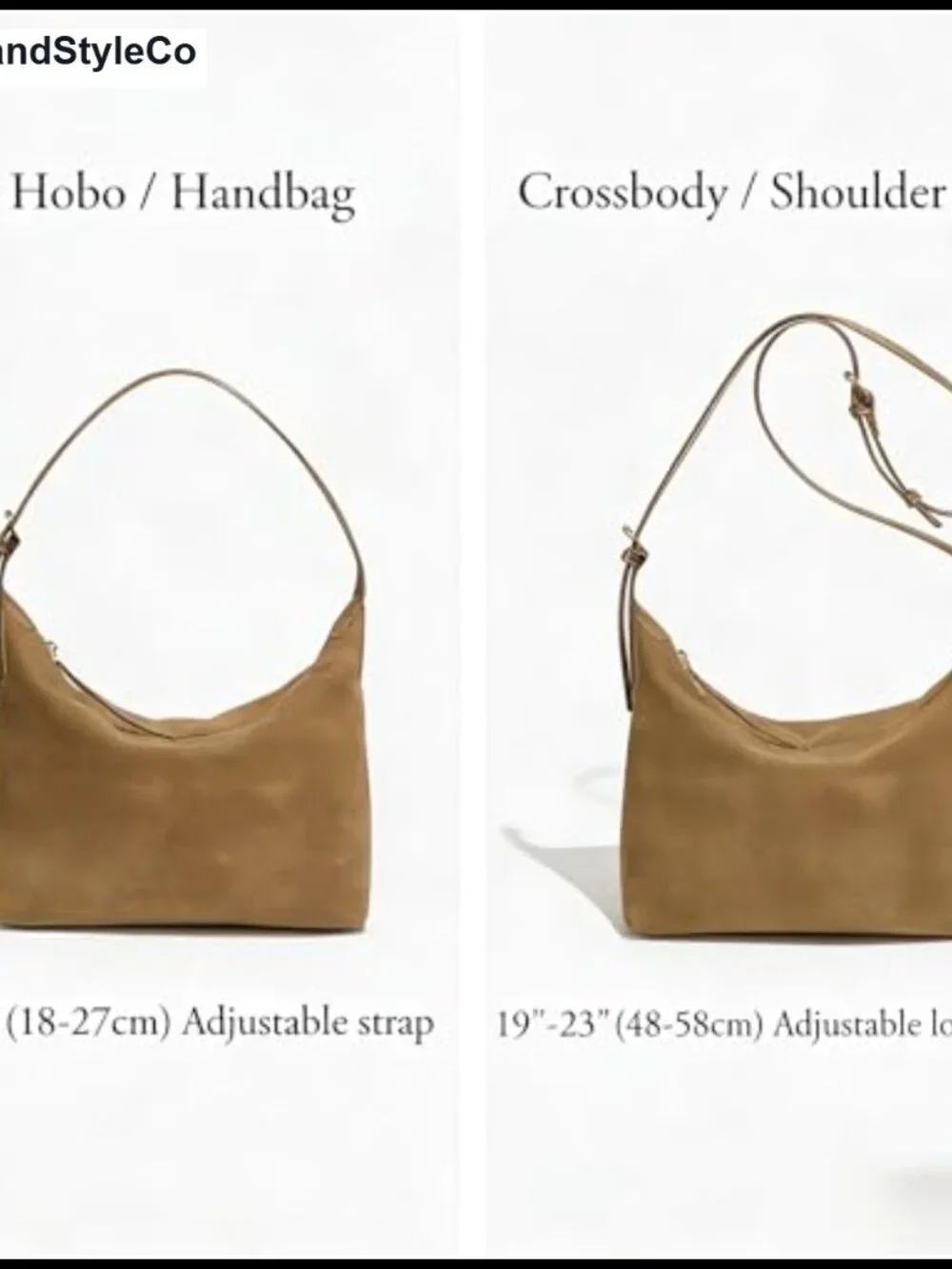 Faux Suede Hobo Bag Women Vintage Shoulder Crossbody Purse Adjustable Strap